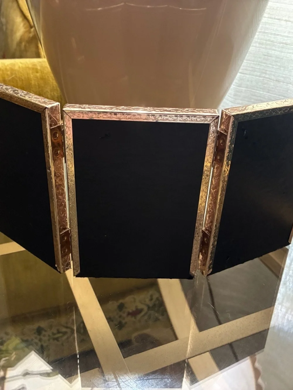 Vintage Tri-Fold gold Tone embossed Picture Frame
